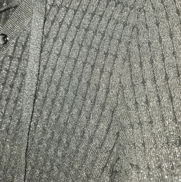 New York and Company Gray Sparkly Long Sleeve Lace Up V-Neck Sweater - Picture 3 of 9